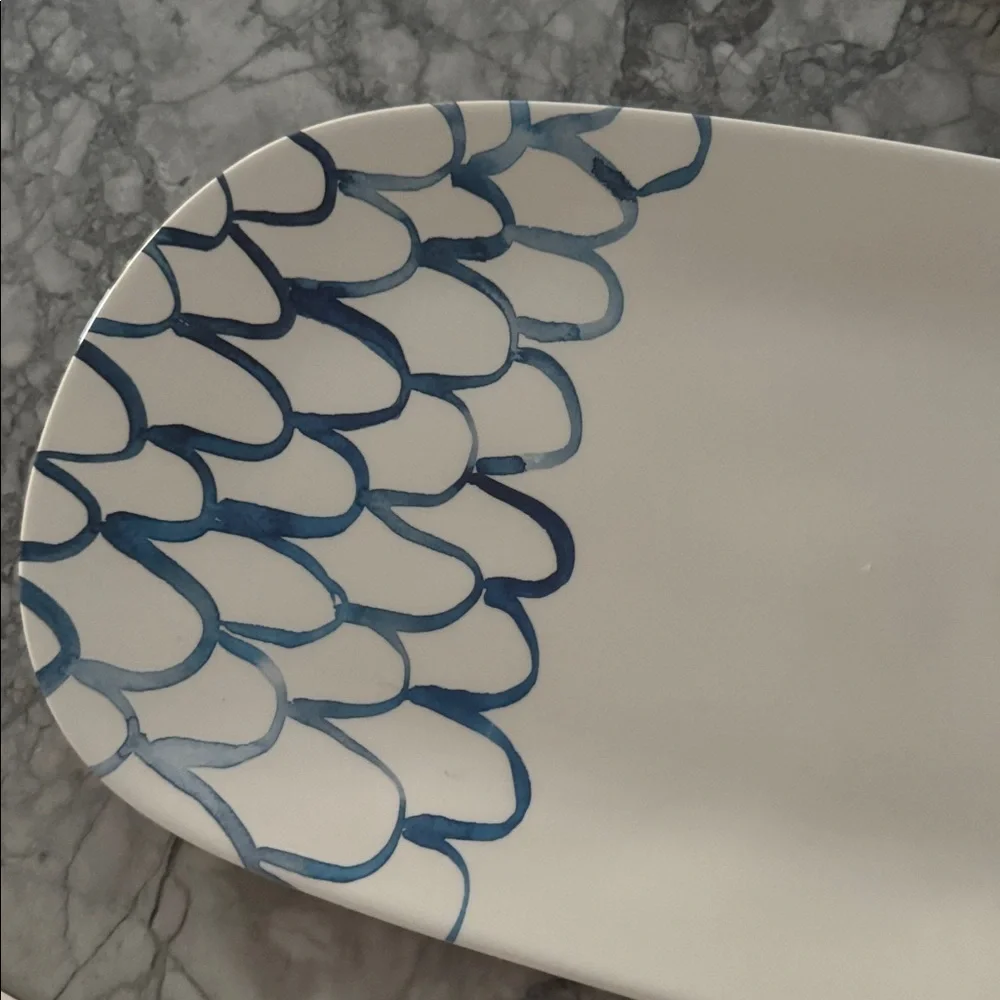 Rae Dunn Oval Melamine Platters (2) with Fish Scale/Mermaid Tail Pattern